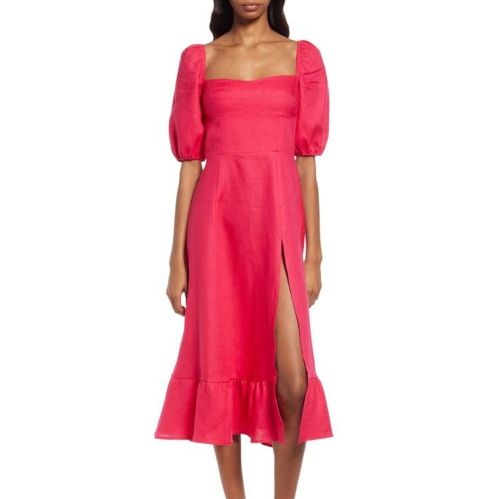 Reformation Women's Belgium Puff-Sleeve Linen Dress